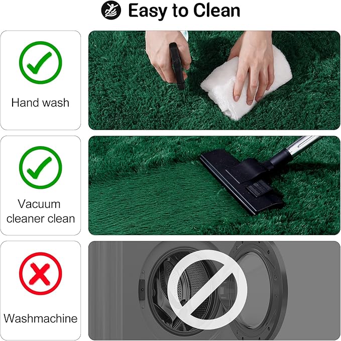 2x3 Rug for Bedroom, Fluffy Area Rugs for Living Room, Small Soft Shag Fuzzy Shaggy Carpets for Kids Boys and Girls Dorm with 4 Non-Slip Rug Tapes for Room Home Decor (2ft x 3ft, Dark Green)