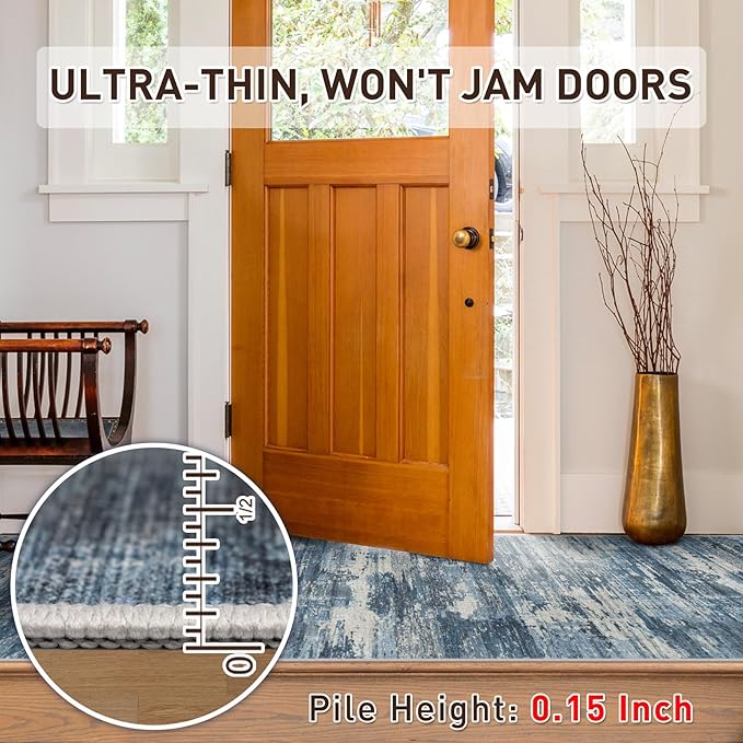 Runner Rug 2'6''x8' Washable Rugs: Machine Washable Hallway Runner Rug with Non Slip Backing Non Shedding Abstract Stain Resistant Carpet for Kitchen Entryway Laundry Bedroom - Beige/Blue