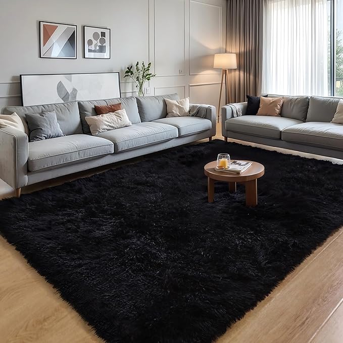 4x6 Black Fluffy Shag Rug for Bedroom, Ultra Soft Plush Fuzzy Washable Cozy Carpet for Living Room, Modern Non Slip Floor Comfy Furry Shaggy Area Rug for Kids Baby Boys Girls Nursery Dorm