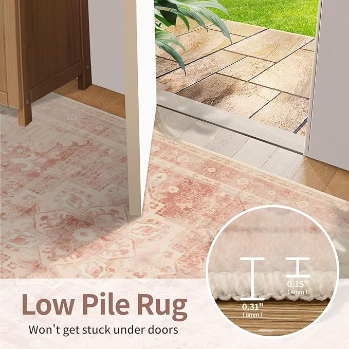 4x6 Washable Area Rug for Living Room, Vintage Boho Rugs for Office, Dining Room, Kids Room, Farmhouse, Durable Low Pile Non Slip Carpet for High Traffic Areas, Orange