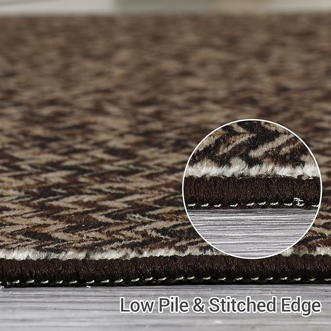 Washable Rug 9x12 Area Rug for Bedroom Print Braided Modern Living Room Rug Soft Large Area Rug Non Slip Throw Rugs Stain Resistant Carpet for Nursery Dining Room Office 9'x12' Black/Brown