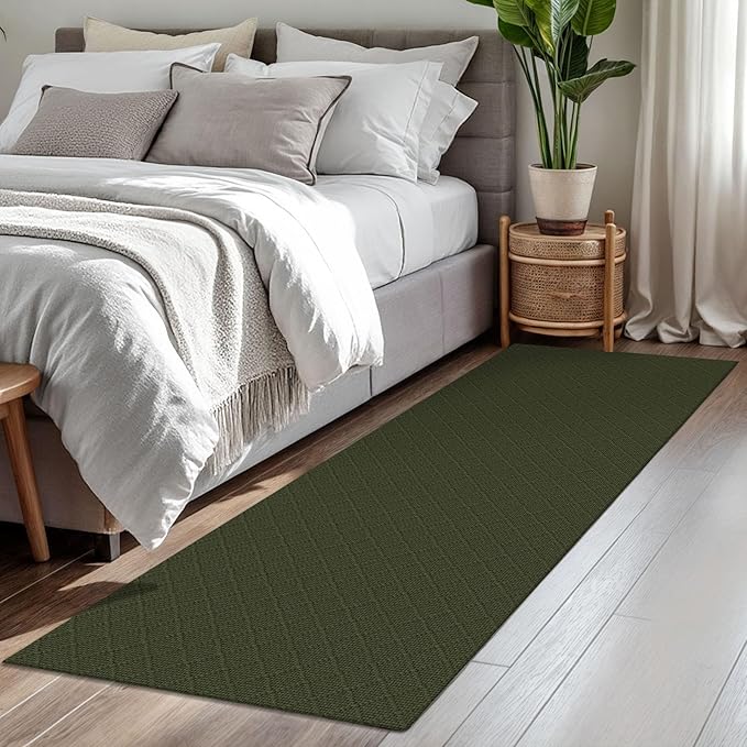 KOZYFLY Runner Rug 2x7 Ft Washable Runners for Hallways Non Slip Rubber Backed Kitchen Runners, Braided Cotton Entryway Runner Indoor, Floor Carpet for Hallway Kitchen Entryway, Dark Green