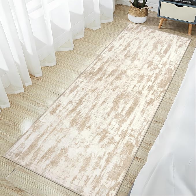 2'6''x8' Runner Rugs Washable Rug: Modern Abstract Living Room Rug Soft Anti-Skid Thin Carpet Indoor Floor Non-Shedding Carpets for Bedroom Dining Room Farmhouse Nursery Home Office - Brown Ivory