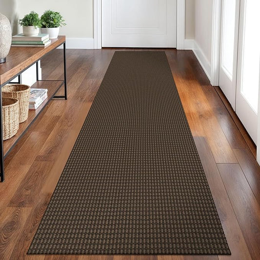 Braided Runner Rug 2x8 Ft Washable Runners for Hallways Non Slip Rubber Backed Kitchen Runners Cotton Entryway Runner Indoor, Woven Floor Carpet for Hall Kitchen Bedroom, Brown