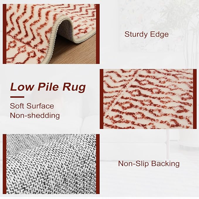 Washable Kitchen Rug Runners for Hallways, 2x8 Ultra Soft Non-Slip Rugs for Bedroom, Low Pile Terracotta Rug Floor Carpet Runner for Entryway Kitchen Bedroom Laundry Room