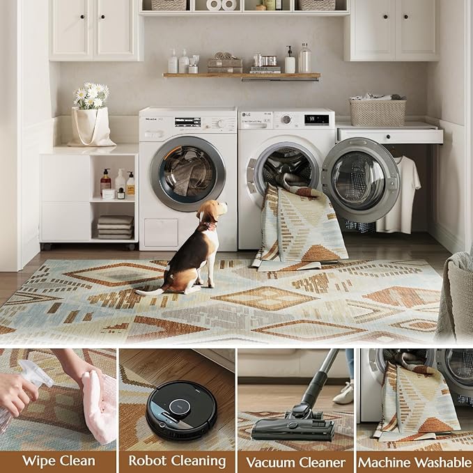 jinchan 8x10 Kids Washable Area Rug Geometric Moroccan Faux Jute Indoor Nursery Rug Non-Slip Colorful Modern Carpet for Playroom Kids Room Living Room Bedroom Laundry Room Boho Tan