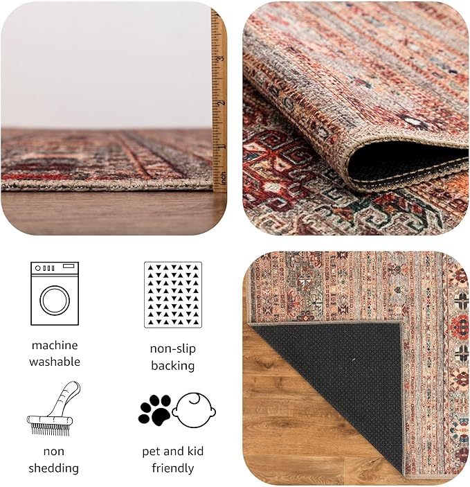 Keen Home Design 2x3 Rug - Machine Washable Entry Rug with Non-Slip Backing, Ideal for Enteryway, Kitchen, Bathroom, Laundry Room - Vintage, Easy Clean, Durable, Low Pile Rug - (2' x 3')