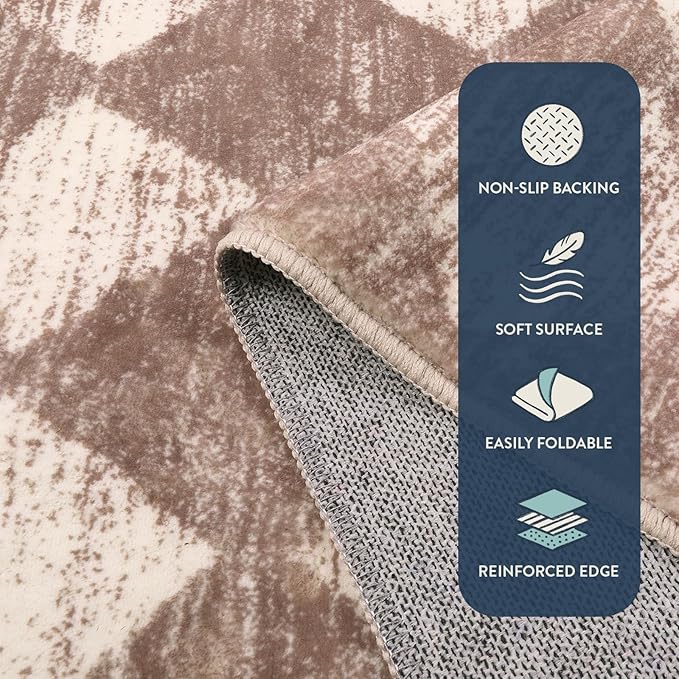 Lahome Trellis 2x7 Washable Kitchen Bathroom Runner Rug, Non Skid Runners for Hallways with Rubber Backing, Moroccan Entryway Carpet Runner for Laundry Room Foyer Bedside, Beige
