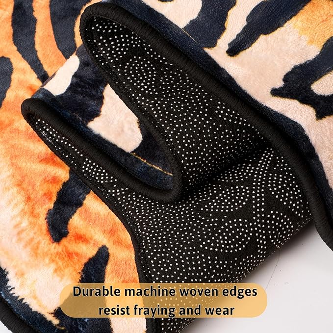 Tiger Printed Skin Area Rugs, Non- Slip Rug for Bathroom, Tiger Door Mat, Machine Washable Carpet for Bed Room D04