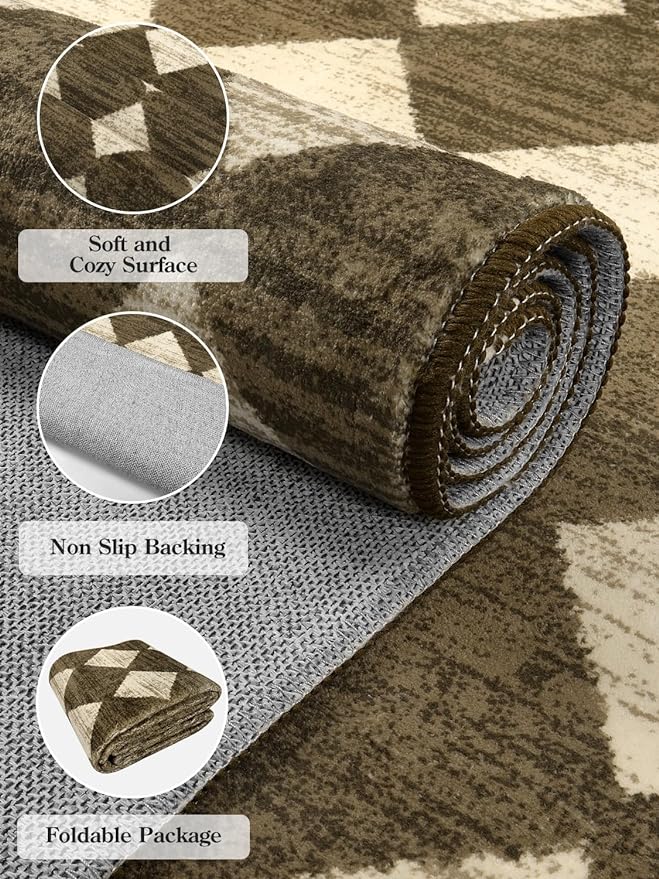 Lahome Washable Kitchen Runner Rug, Rug Runners for Hallways 6 Feet Non Slip Long Bathroom Rugs Runner, Moroccan Trellis Non Skid Low Pile Laundry Room Carpet Runners for Bedroom Entryway, 2x6 Brown