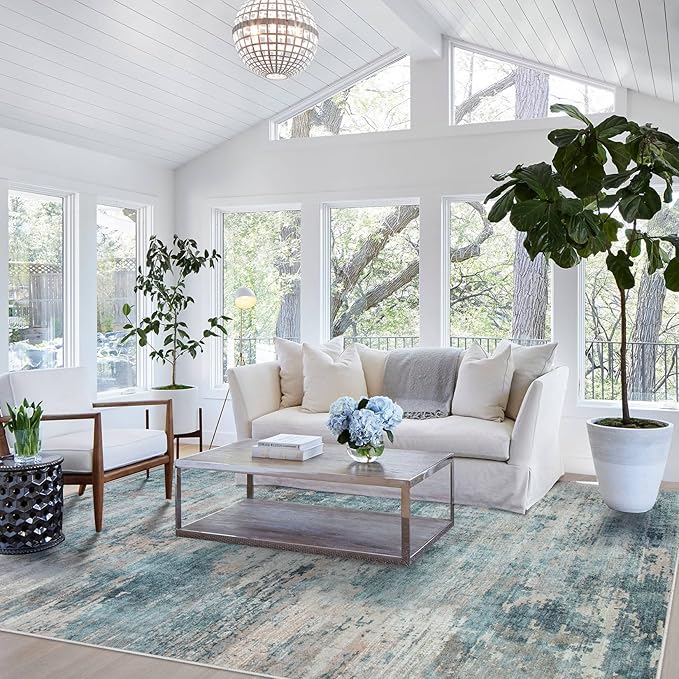10x14 Area Rugs for Living Room: Large Machine Washable Area Rug with Non Slip Backing Non Shedding Abstract Stain Resistant Carpet for Bedroom Dining Room Nursery Home Office - Green