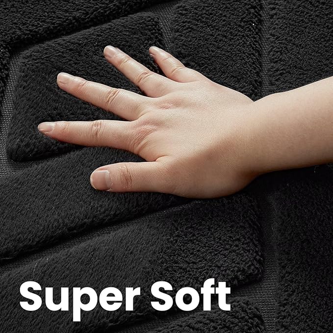 Ultra Soft Black Area Rug for Living Room, 5x7 Modern Geometric Shag Rugs with Nonslip Backing for Bedroom, Washable Fuzzy Carpet for Cozy Kids Room Nursery