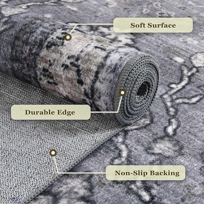 2x3 Oriental Entryway Rug,Washable Non-Slip Small Rugs for Entryway, Ultra-Thin Design for Front Door, Bathroom, Kitchen,Lightgrey Door Mat