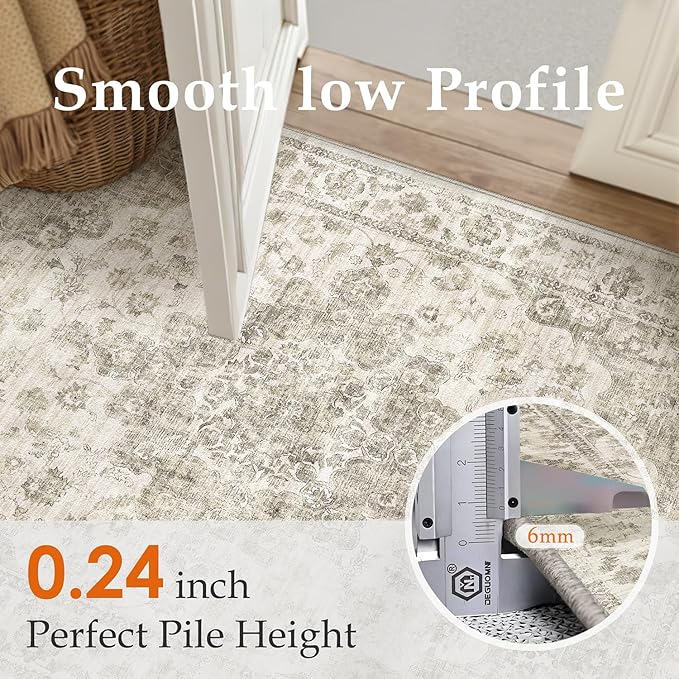 2x3 Washable Neutral Area Rug Taupe Entryway Kitchen Non-Slip Low Pile Floral Carpet Door Mat Vintage Soft Thin Small Throw Rug for Bathroom Bedroom Indoor Entrance