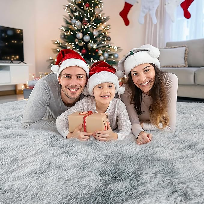 6x9 Light Grey Fluffy Shag Area Rug for Bedroom, Soft Plush Fuzzy Washable Non Slip Carpet for Living Room, Modern Comfy Furry Shaggy Large Rug for Kids Baby Boys Nursery Dorm, Tie-Dye Gray