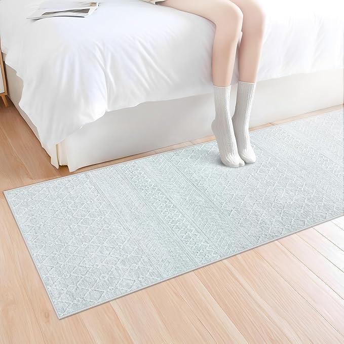 2x6 Runner Rug: Washable Boho Hallway Geometric Moroccan Throw Rug Neutral Modern Farmhouse Indoor Soft Non Slip Ultra Thin Printed Pattern Rugs for Kitchen Bedroom Laundry (Grey, 2'x6')