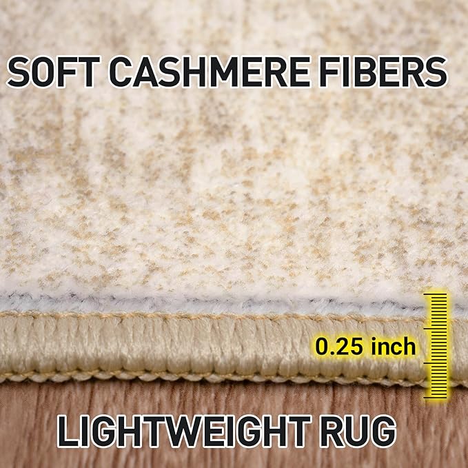 10x14 Area Rugs Washable Rug: Modern Abstract Living Room Rug Soft Anti-Skid Thin Carpet Indoor Floor Non-Shedding Carpets for Bedroom Dining Room Farmhouse Nursery Home Office Beige