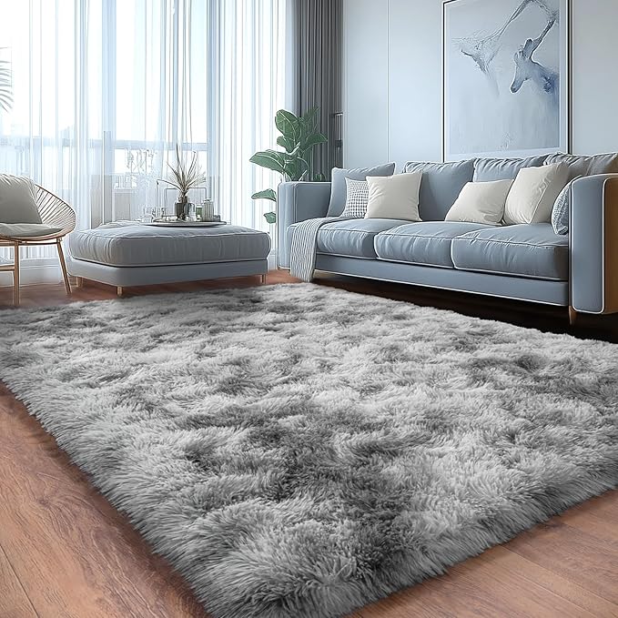 Ultra Soft Fluffy Rugs for Bedroom, Anti-Skid Indoor Carpet Nursery Rugs for Kids Room Home Decor, Rectangular Fuzzy Rug Tie-Dyed Light Grey 4x6 Feet
