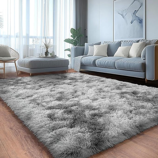 Ultra Soft Fluffy Rugs for Bedroom, Anti-Skid Indoor Carpet Nursery Rugs for Kids Room Home Decor, Rectangular Fuzzy Rug Tie-Dyed Light Grey 4x6 Feet