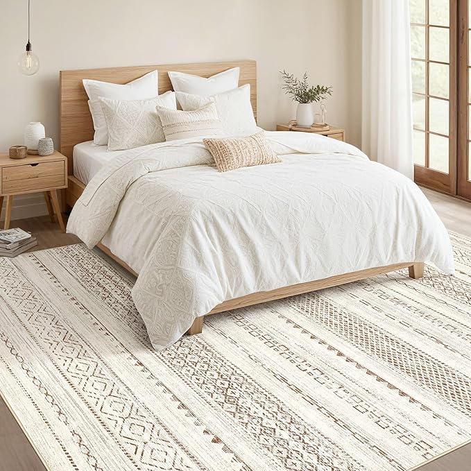 10x12 Area Rug Living Room: Washable Boho Large Neutral Modern Soft Farmhouse Rugs Stain Resistant Indoor Floor Non Slip Accent Carpet for Bedroom Nursery Kids Playroom Office Dining Room- Brown