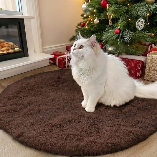 OLANLY Coffee Round Rugs for Bedroom - Machine Washable, 3x3 Feet Circle Area Rugs for Living Room, Soft and Fluffy Shaggy Carpet for Teen Girls and Boys, Dorms, Nursery Rooms, Home Decor Aesthetic