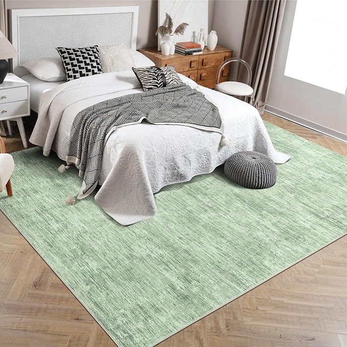 Bedroom Area Rug 4x6 Modern Abstract Area Rug Stain Resistant Small Living Room Rug Contemporary Dining Room Rug Non-Slip Solid Rug Aesthetic Accent Floor Carpet for Kitchen Office, Green