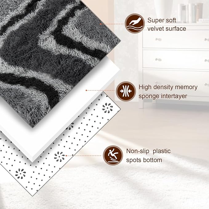 TWINNIS Super Soft Shaggy Rugs Fluffy Carpets, 5x8 Feet, Indoor Modern Plush Area Rugs for Living Room Bedroom Kids Room Nursery Home Decor, Upgrade Anti-Skid Rectangular Fuzzy Rug, Dark Grey Black