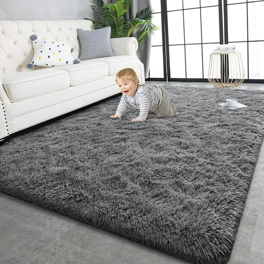 TWINNIS Super Soft Shaggy Rugs Fluffy Carpets, 4x5.9 Feet, Indoor Modern Plush Area Rugs for Living Room Bedroom Kids Room Nursery Home Decor, Upgrade Anti-Skid Rectangular Fuzzy Rug, Gray