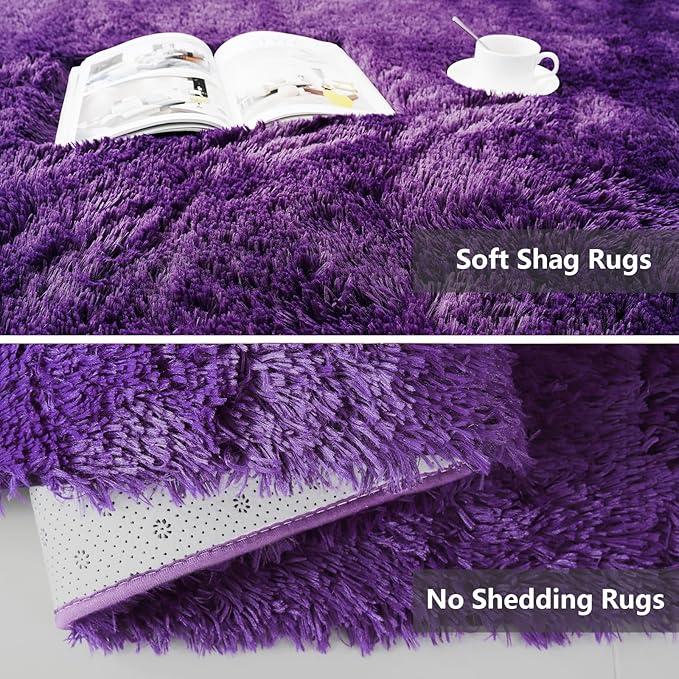 10X14 Large Area Rugs for Living Room Bedroom,Big Shag Rug for Bedroom Dorm,Soft Fluffy Indoor Carpet Nursery Rugs for Kids Girls Room Home Decor,Purple
