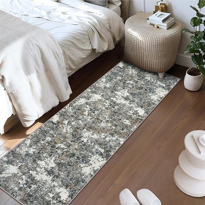Runner Rug 2'6''x8' Washable Runner Rug: Machine Washable Kitchen Area Rug with Anti-Slip Backing Non-Shedding Stain-Resistant Long Soft Carpet Runner for Hallway, Bedroom, Laundry Room-Gray/Multi