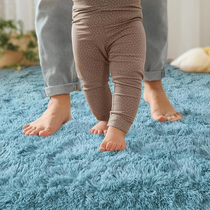 YJ.GWL Area Rugs for Bedroom, 2x3 Door Mat Washable Small Teal Bedside Rug,Fluffy Shaggy Entryway Rugs for Living Room, Shag Indoor Floor Carpet for Kids Boy and Girls, Home Decor Aesthetic