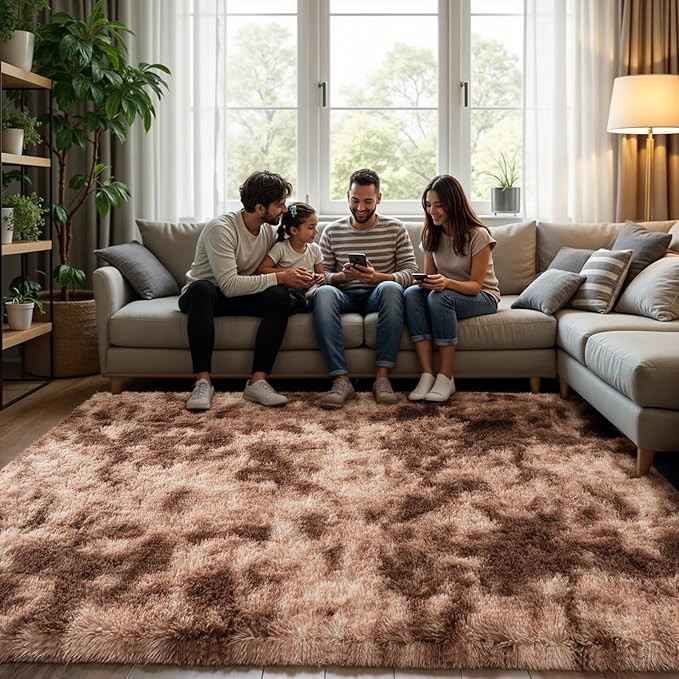 Zentavio Area Rugs for Living Room Large Rugs for Bedroom 6x9 Soft Carpet Fluffy Furry Shag Aesthetic Plush High Pile Gray Throw Rug for Nursery Kids Room Dorm Tie-Dyed Coffee