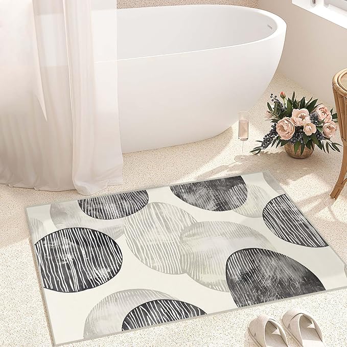 2x3 Entryway Rug Abstract Minimalist Black Beige Circle Neutral Area Rug Ultra-Thin Small Carpet Bathroom Non Slip Indoor Entrance Low Pile Door Mat Kitchen Stain Resistant Washable