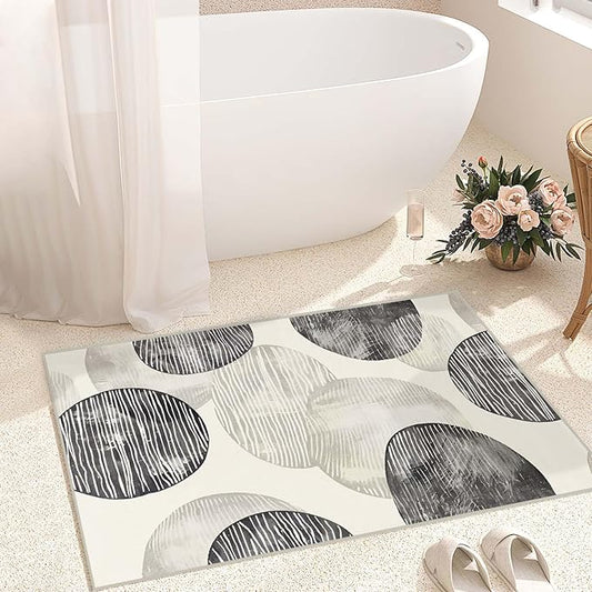 2x3 Entryway Rug Abstract Minimalist Black Beige Circle Neutral Area Rug Ultra-Thin Small Carpet Bathroom Non Slip Indoor Entrance Low Pile Door Mat Kitchen Stain Resistant Washable