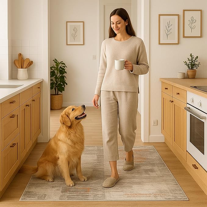 2x3 Washable Indoor Door Mat - Beige Multi Modern Abstract Rugs for Entryway, Soft Small Area Rug, Non-Slip Low-Pile Thin Door Mat for Inside Entry, Rugs for Indoor Front Entrance Kitchen