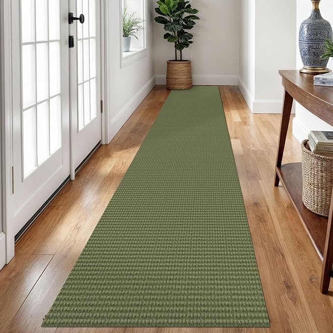 Braided Runner Rug 2x12 Ft Washable Runners for Hallways Non Slip Rubber Backed Kitchen Runners Cotton Extra Long Entryway Runner Indoor, Woven Carpet for Hall Entryway, Green