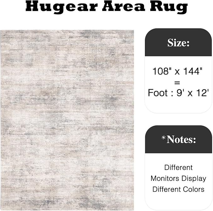 9x12 Rugs Machine Washable Gray Hallway Large Area Rug Indoor Accent Rug Abstract Low Pile Carpet Distressed Throw Aesthetic Rug Bedroom Living Room Office Dining Room Kitchen Laundry Room