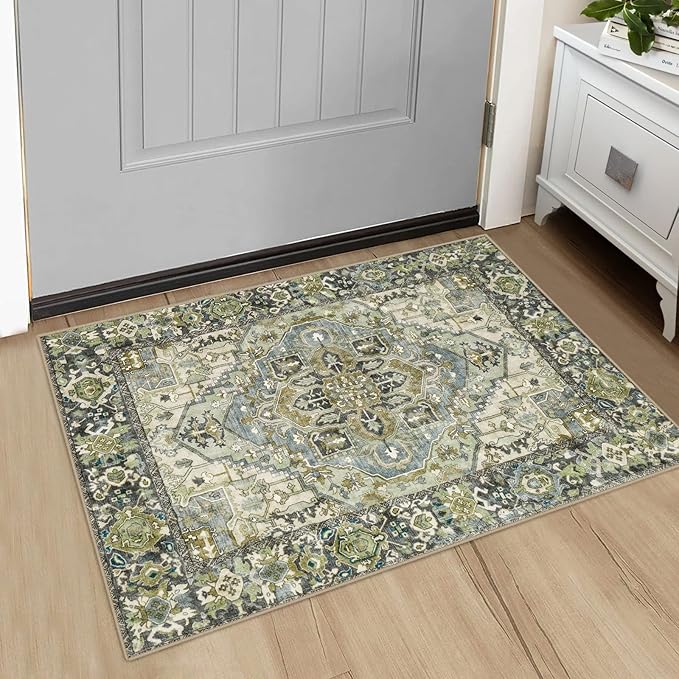 2x3 Small Entryway Rug - Washable Non-Slip Rugs Indoor Door Mat Entry Rug for Kitchen Bedroom, Vintage Accent Area Rug Throw Rugs Doormat Floor Carpet for Front Entrance Bathroom