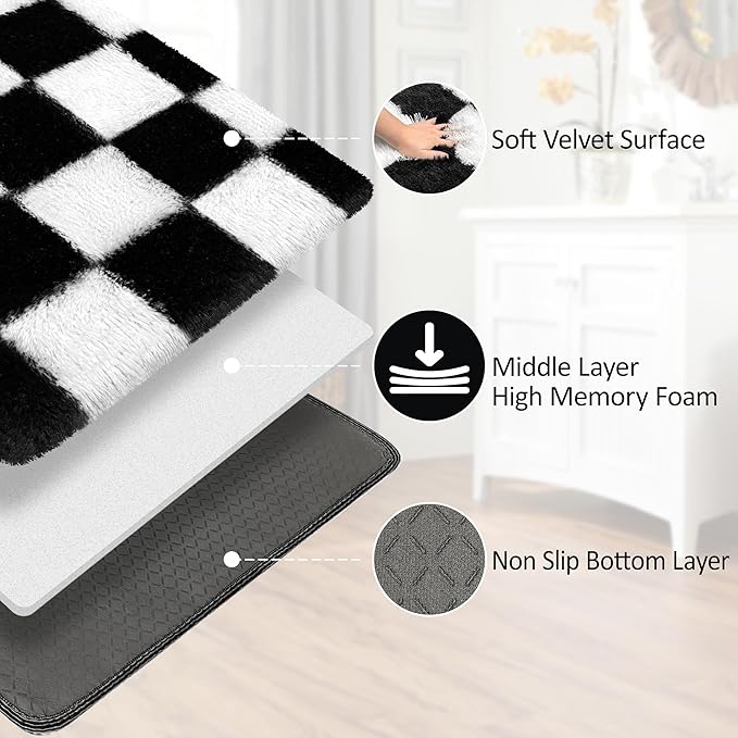 5x8 Ft Large Area Rug for Living Room,Soft Black and White Rug Shag Fluffy Rug for Bedroom Aesthetic Plush Checkered Rugs for Kids Girls Boys Teen Playroom Dorm Classroom Home Decor