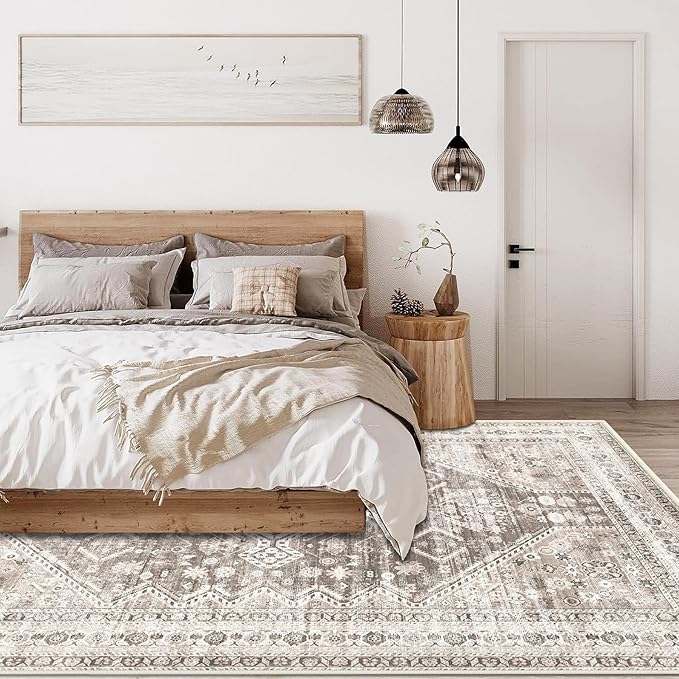 Zomfy Area Rug Vintage 8x10 Living Room Rugs: Large Washable Rug, Traditional Medallion Rug, Non Slip Boho Carpet for Bedroom Dining Table Kitchen Home Office(Brown, 8'x10')