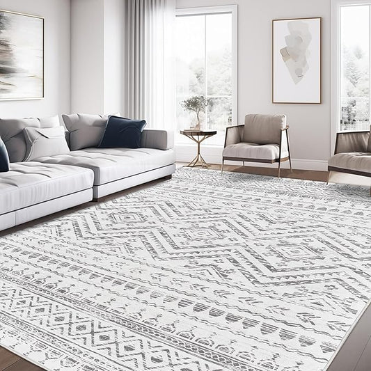 3x5 Area Rugs for Living Room Moroccan Washable Carpet Non-Slip Indoor Area Rugs for Dining Room Bedroom Grey