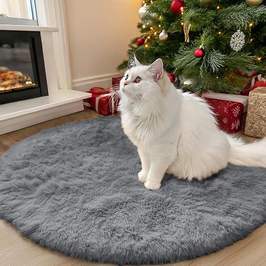 OLANLY Light Grey Round Rugs for Bedroom - Machine Washable, 3x3 Feet Circle Area Rugs for Living Room, Soft and Fluffy Shaggy Carpet for Teen Girl and Boys, Nursery Rooms, Dorms, Home Decor Aesthetic