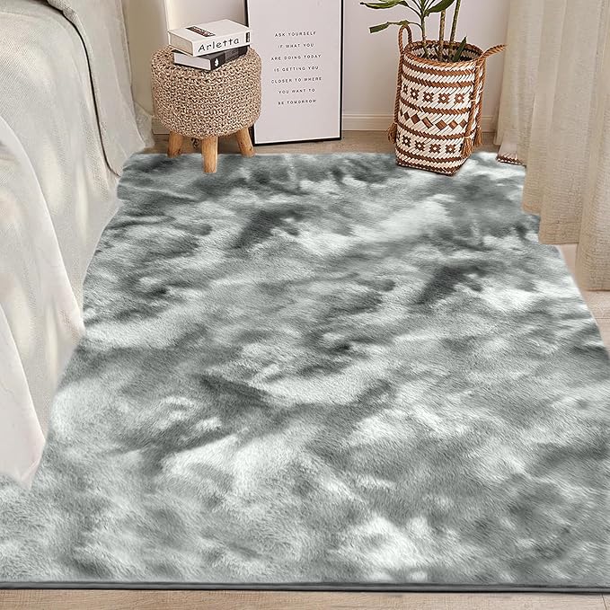Ultra Soft Kitchen Rugs for Entryway Bathroom 2x3 Feet, Fuzzy Washable Indoor Door Mat - Cozy Faux Fur, Small Carpet for Bedroom Entry, (Grey)