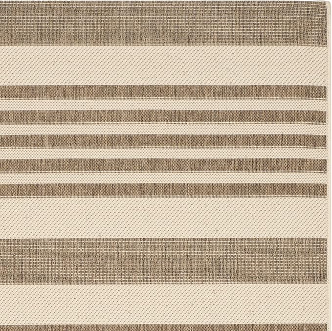 SAFAVIEH Courtyard Collection Accent Rug - 2'7' x 5', Brown & Bone, Stripe Design, Non-Shedding & Easy Care, Indoor/Outdoor & Washable-Ideal for Patio, Backyard, Mudroom (CY6062-242)