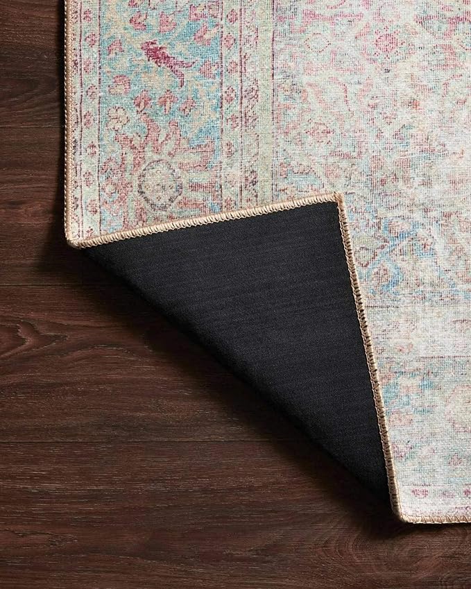 Loloi II Wynter Collection WYN-04 Red/Teal 5'-0" x 7'-6", .13" Thick, Area Rug, Soft, Durable, Printed, Vintage Inspired, Low Pile, Non-Shedding, Easy Clean, Living Room Rug