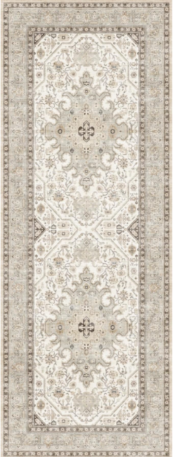 2x6 Runner Rug Washable: Non-Slip Oriental Carpet for Hallway Kitchen Entry - Farmhouse Low Pile Stain Resistant Long Thin Front Door Mat 2x6 Ivory/Grey/Multi