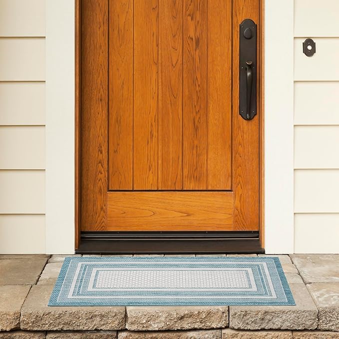 SAFAVIEH Courtyard Collection 2' x 3'7" Ivory / Aqua CY8475 Indoor/ Outdoor Waterproof Easy Cleaning Patio Backyard Mudroom Accent Rug