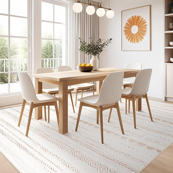 10x12 Area Rug Living Room: Washable Boho Large Neutral Modern Soft Stain Resistant Farmhouse Indoor Floor Rug Non Slip Accent Carpet for Bedroom Nursery Kids Playroom Office Dining Room- Brown