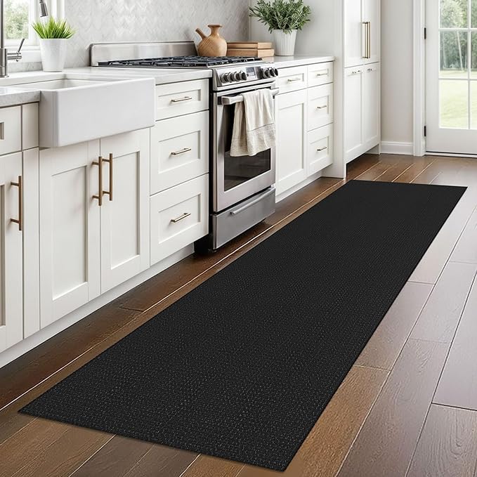 Braided Runner Rug 2x8 Ft Washable Runners for Hallways Non Slip Rubber Backed Kitchen Runners Cotton Entryway Runner Indoor, Woven Floor Carpet for Hall Kitchen Bedroom, Black/Grey