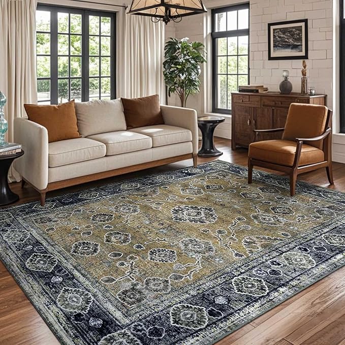 3x5 Washable Area Rugs for Living Room Stain-Resistant Bedroom Rug with Non-Shedding &Slip Faux Wool,Vintage Floral Aesthetic Carpet Foldable for Indoor Dining Room